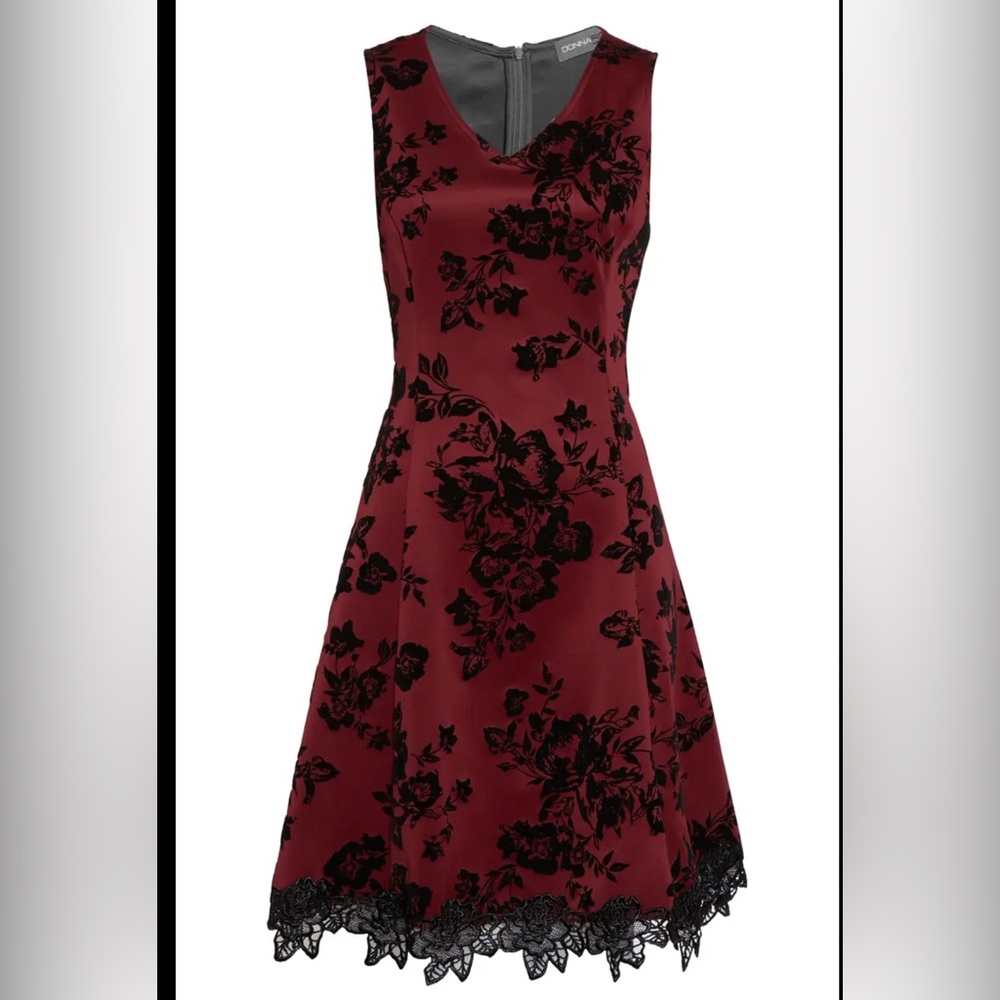 Donna Ricco Burgundy and Black Floral Midi Dress